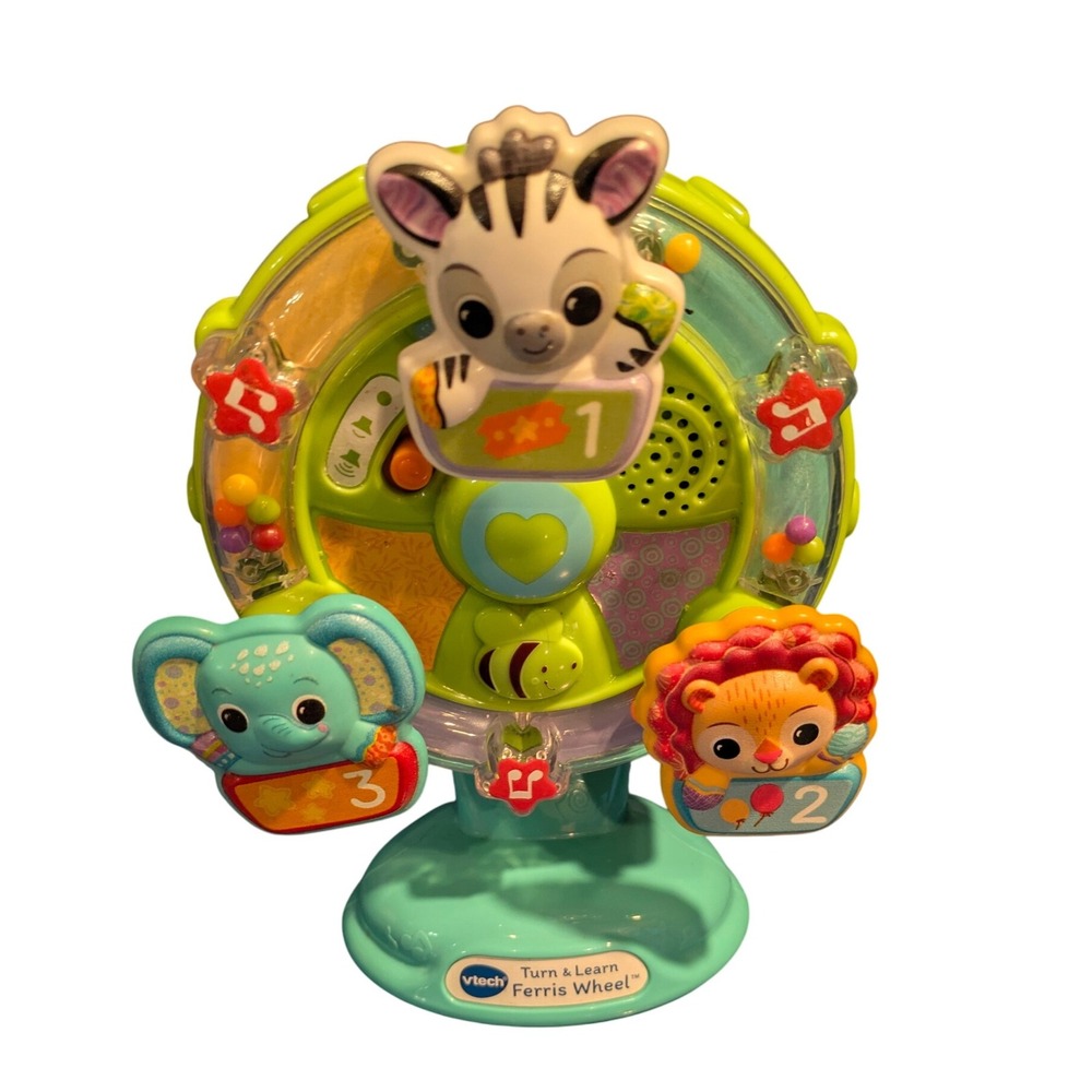 VTech Turn & Learn Ferris Wheel Interactive Toy Zebra Lion Elephant‎ Suction cup